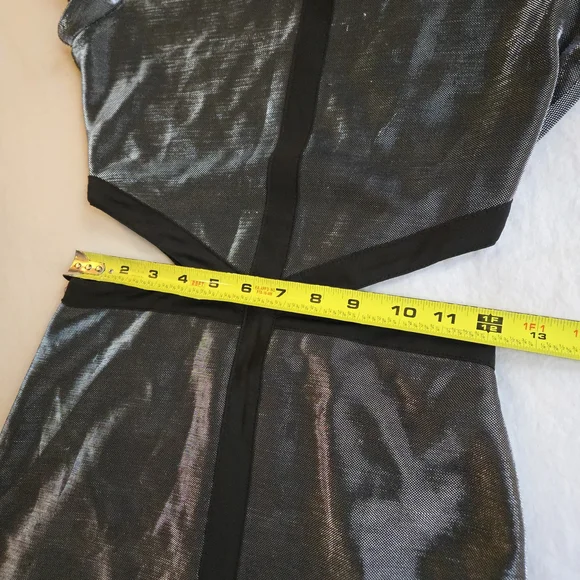 Arden B Metallic 90s Y2K Silver Cutout Black Trim Mini Dress NAT1 - Picture 8 of 11